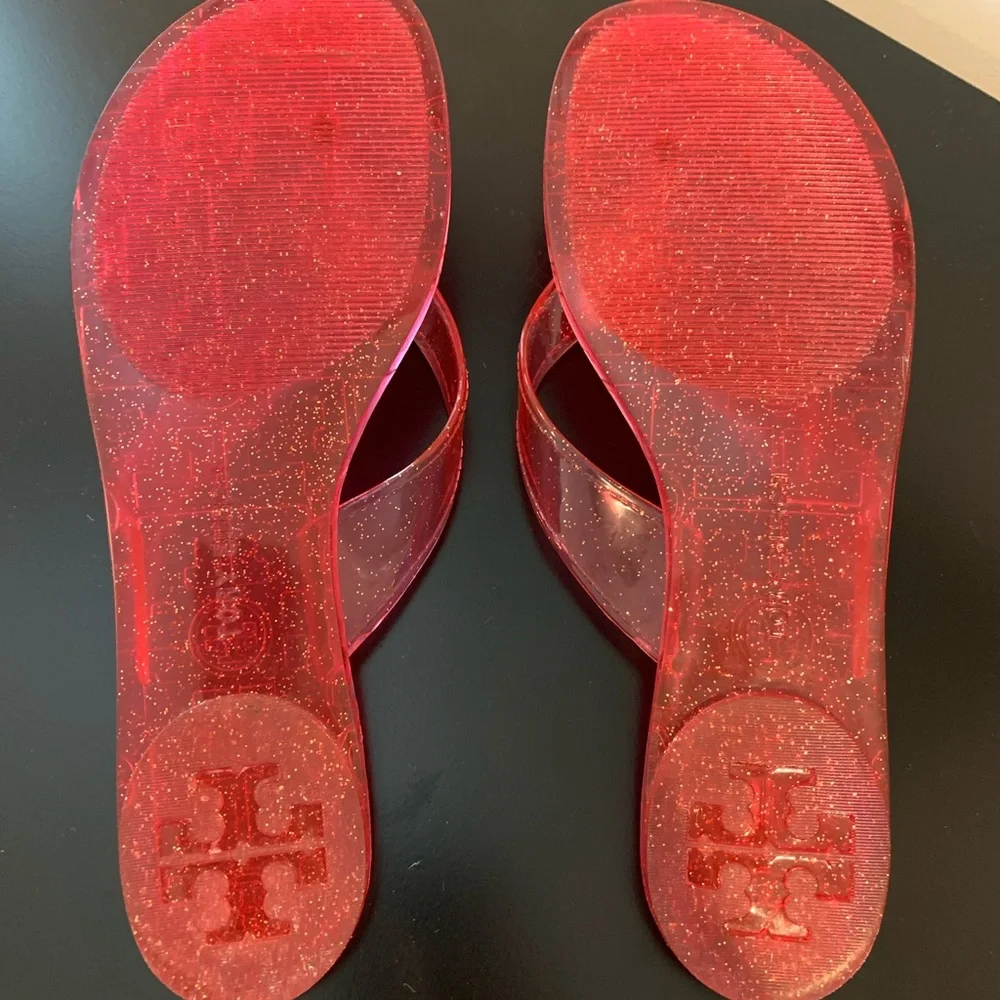Tory Burch Red Glitter Jelly Logo Thong Sandals